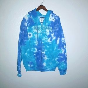 Resort Stop Venice Beach CA L Blue Tie Dyed Hoodie Sweatshirt Zip Front Jacket